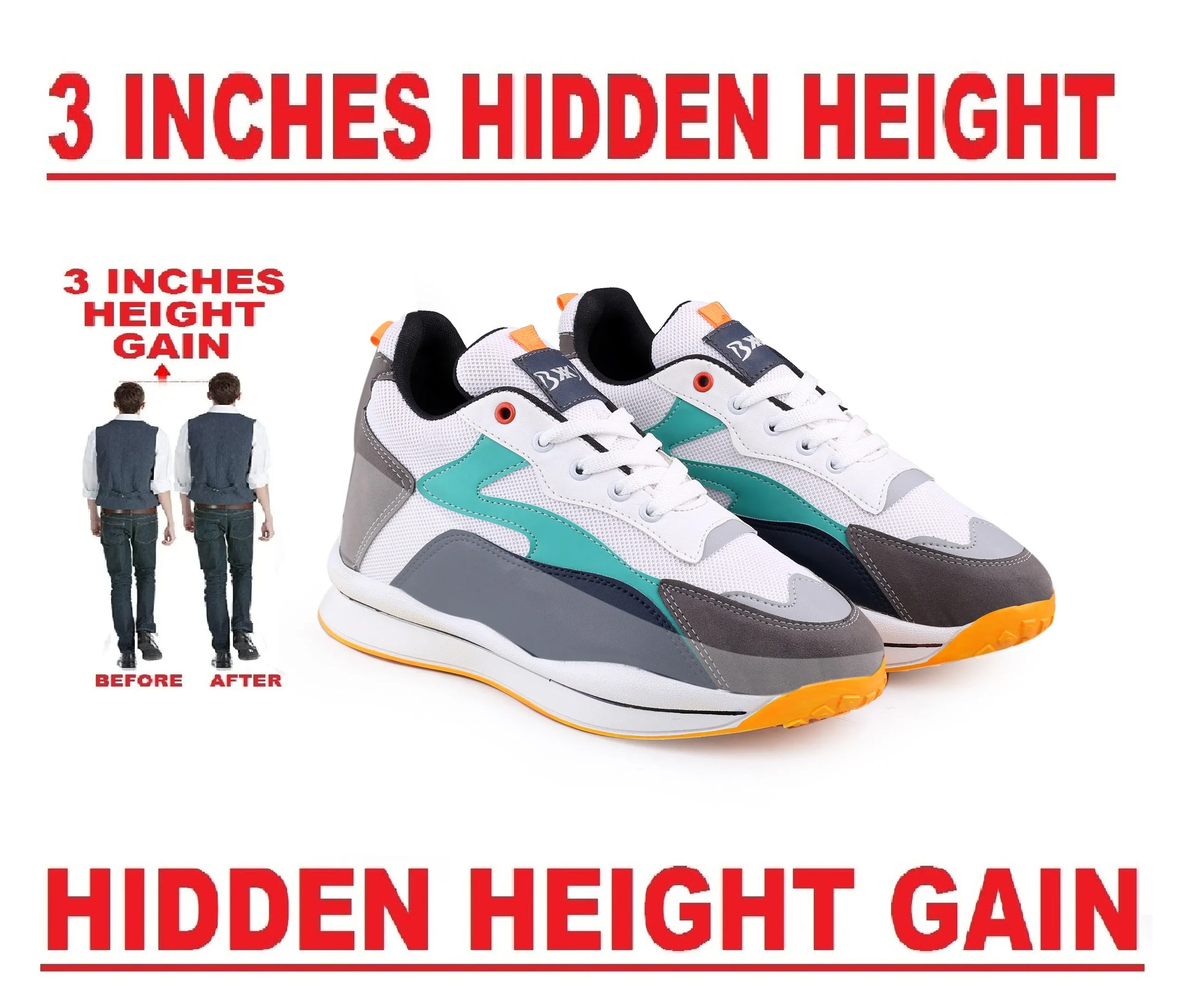 Men's 3 Inch Hidden Height Increasing Trendiest Sports Shoes