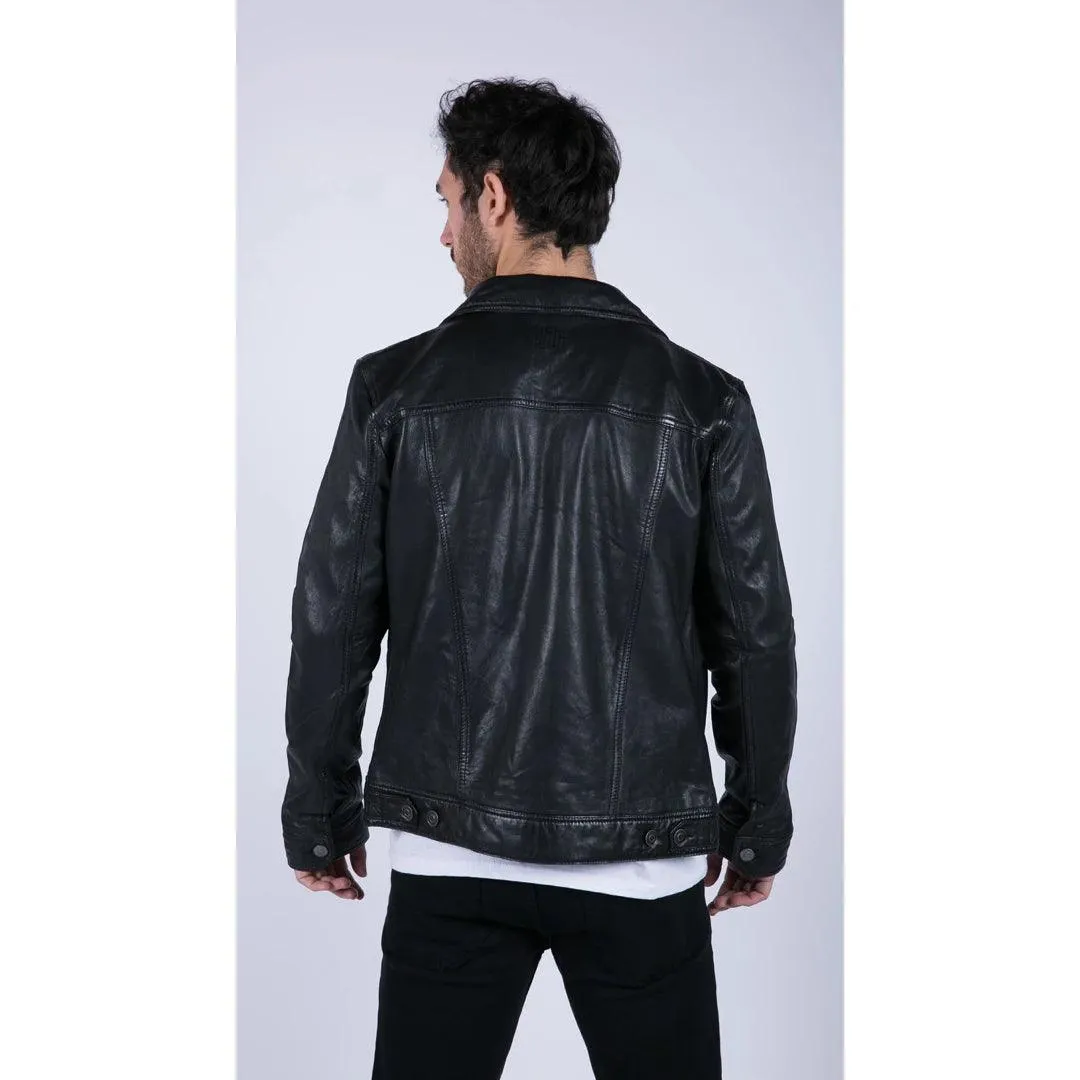 Mens Black real Leather Vintage Soft Jacket Short Jeans Style Classic Stud