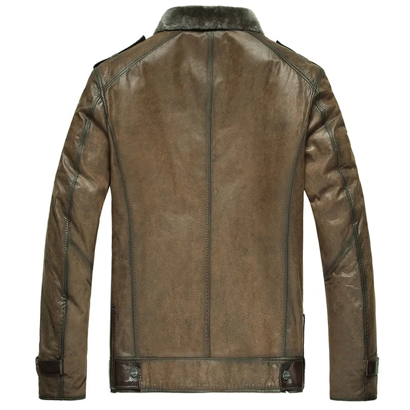 Men's Brown Leather Shearling Aviator Jacket