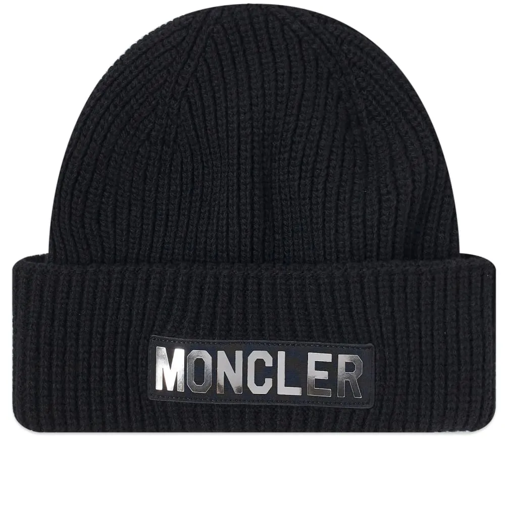 Moncler Beanie Hat with Mirror Logo, Black