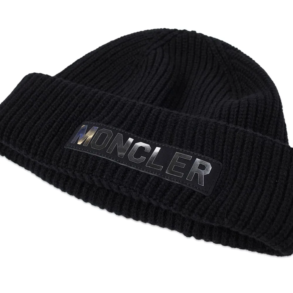 Moncler Beanie Hat with Mirror Logo, Black