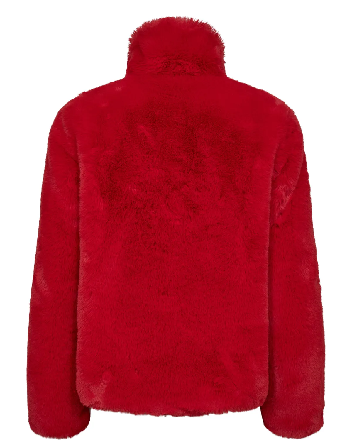 Nümph Nuwinda Faux Fur Short Jacket in High Risk Red