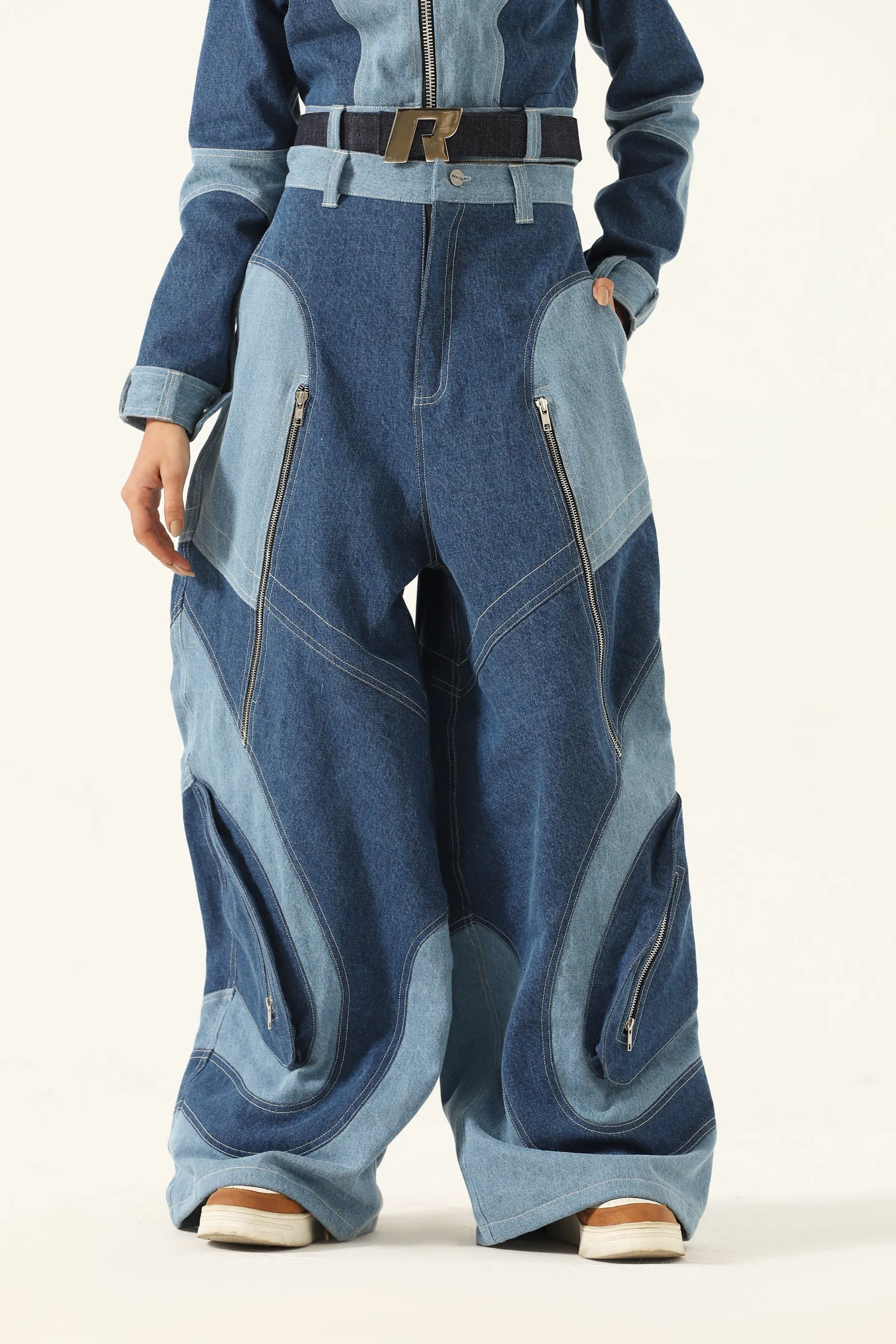 PANELED DENIM TROUSERS