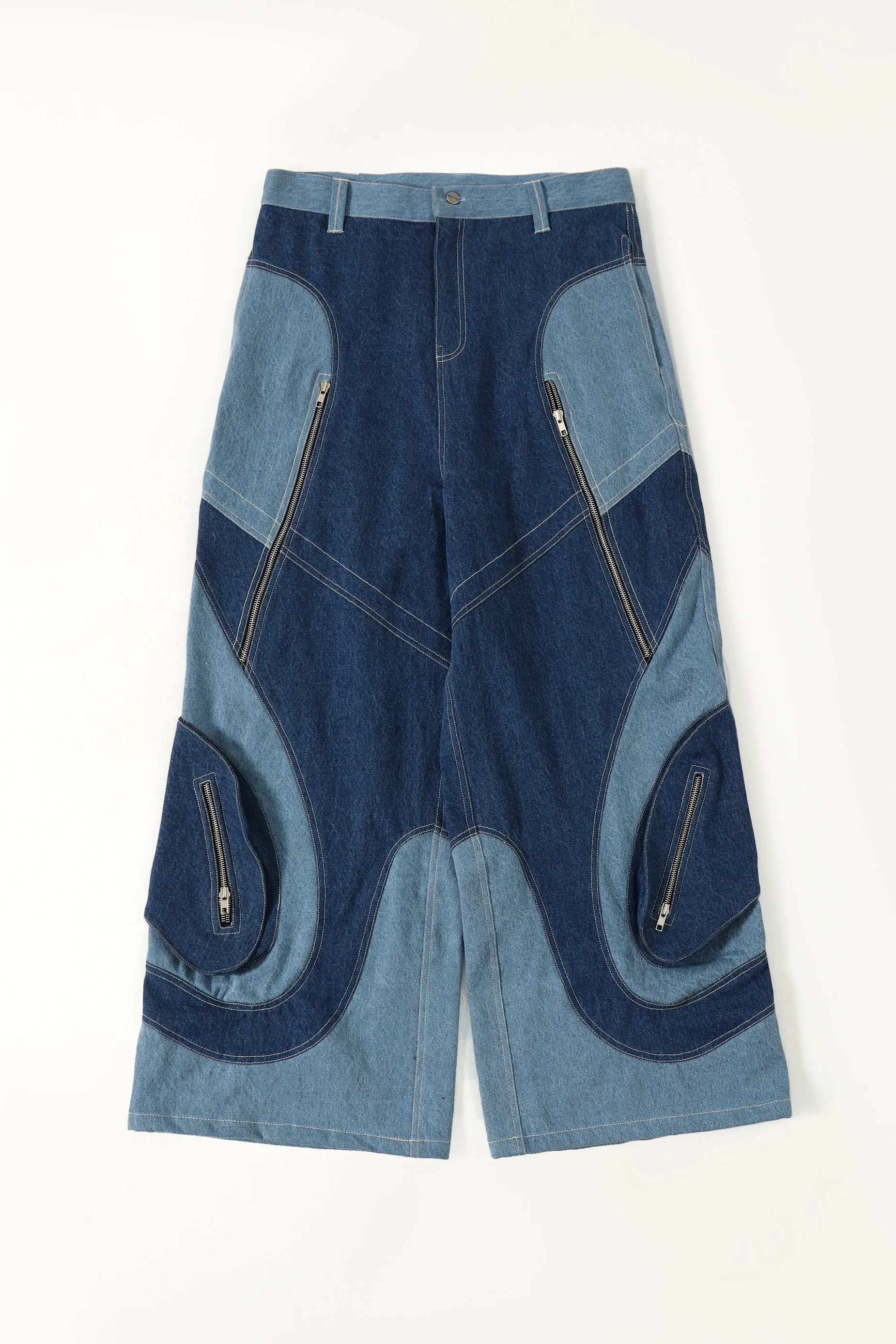 PANELED DENIM TROUSERS