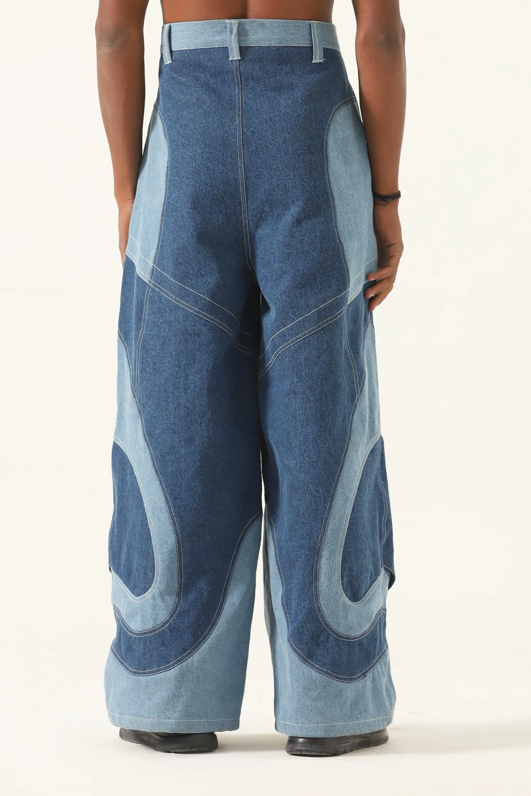 PANELED DENIM TROUSERS