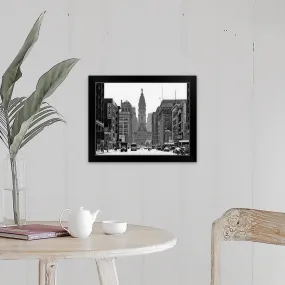 "1950's Downtown Philadelphia Pa USA Looking South Down North Broad Street At " Black Framed Print