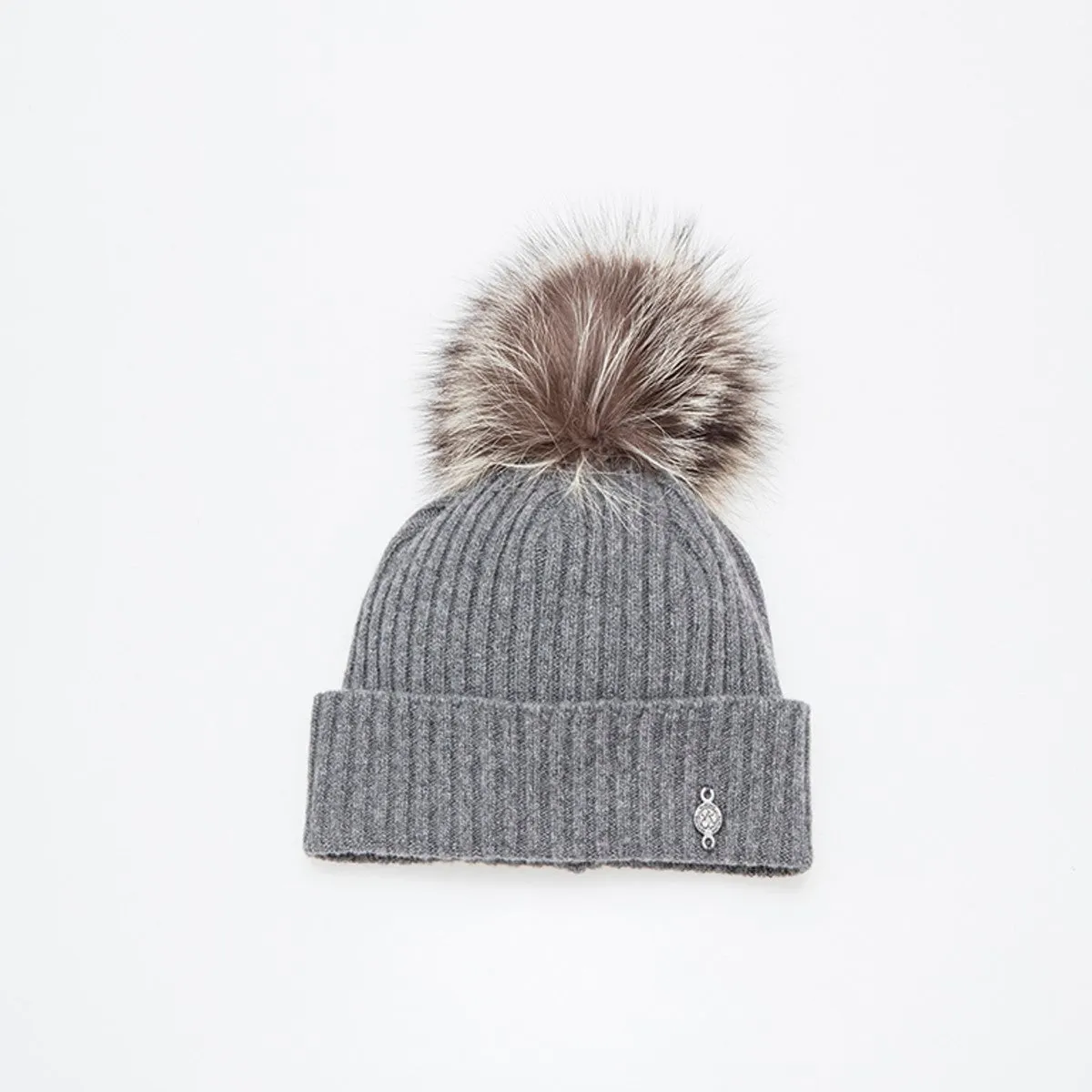 RECYCLED CASHMERE BEANIE WITH UPCYCLED FUR POM