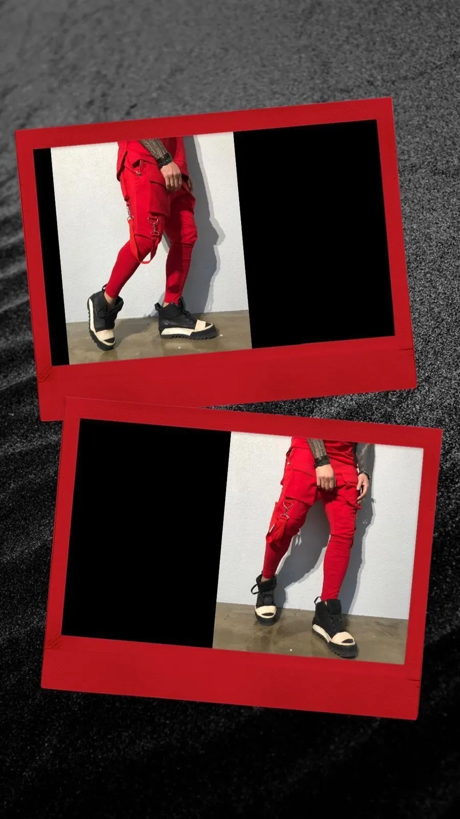 Red Front Pocket Strap Jogger Pant B341 Streetwear Jogger Pants