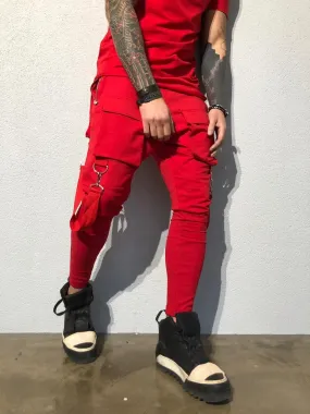 Red Front Pocket Strap Jogger Pant B341 Streetwear Jogger Pants