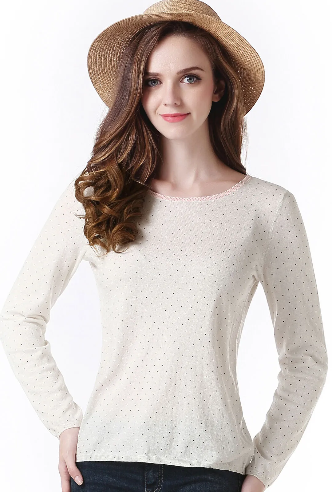 RH Women's Warm Polka Cotton Pullover Sweater Long Sleeve Top Blouse RH2048