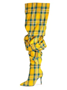 Ruched Over Knee Boots In Yellow & Green