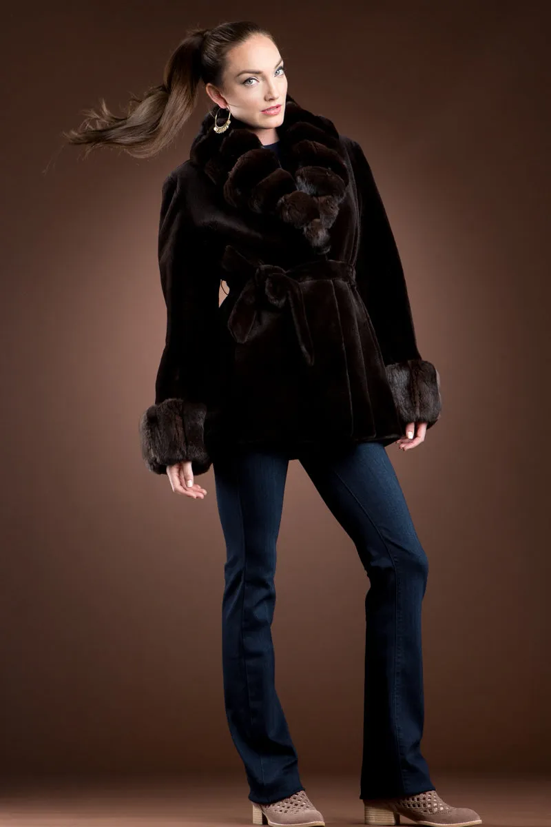 Sheared Mink and Chinchilla Fur Jacket - Notch Collar