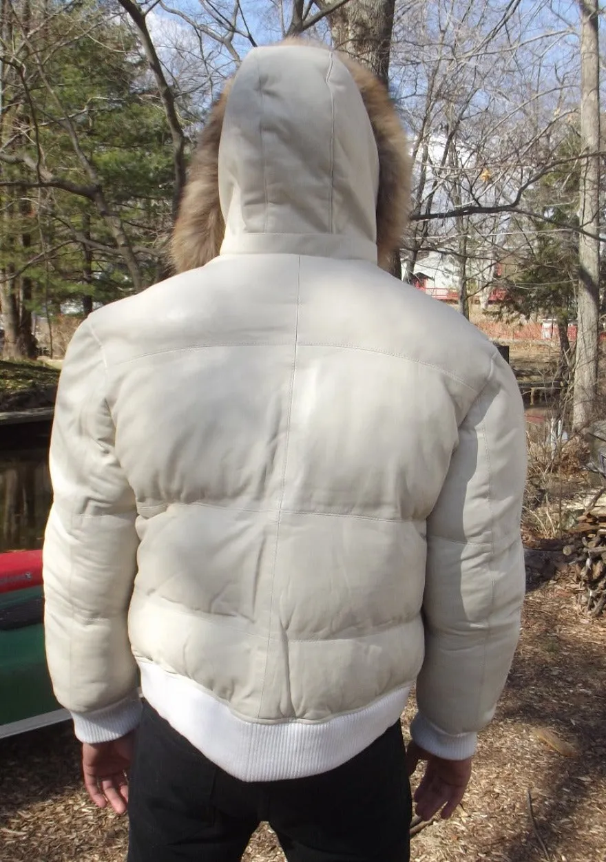 White Leather Puffer Jacket