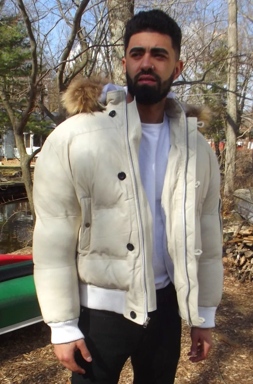 White Leather Puffer Jacket