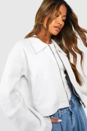 ZIP THROUGH COLLARED JACKET WHITE